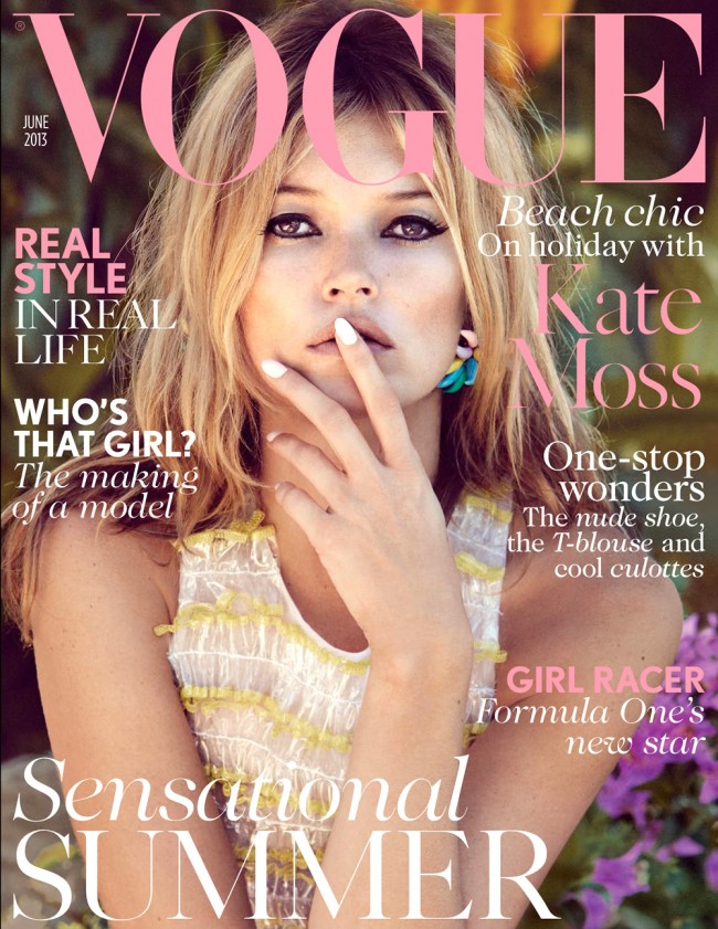 Обзор летних обложек глянцевых журналов 2013: Kate-Moss-by-Patrick-Demarchelier-for-Vogue-UK-June-2013-650x841