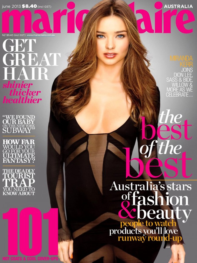 Обзор летних обложек глянцевых журналов 2013: Miranda-Kerr-for-Marie-Claire-Australia-June-2013-650x866