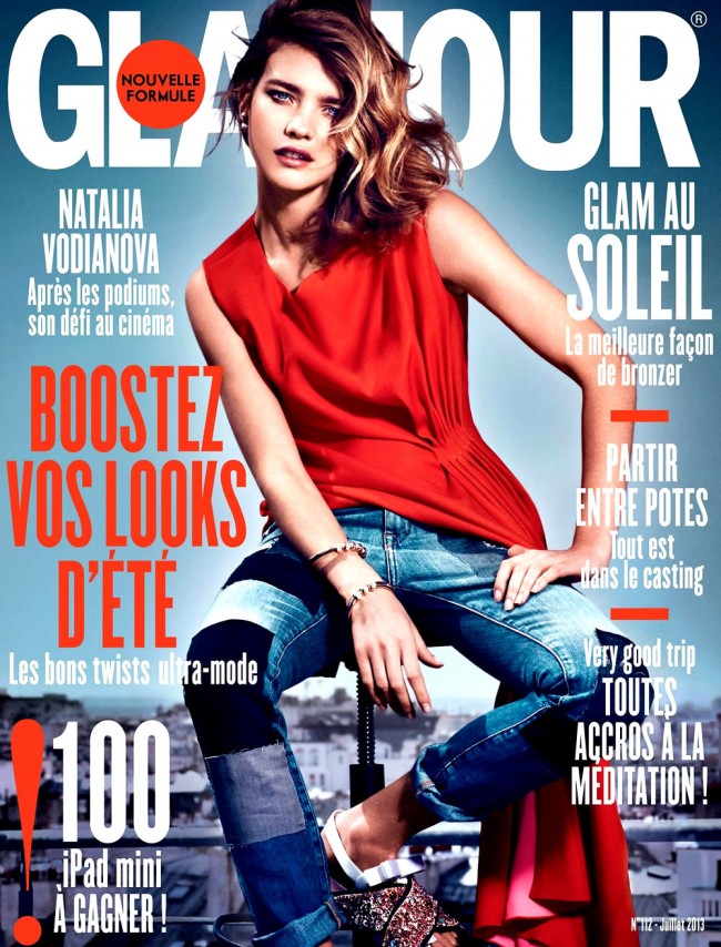 Обзор летних обложек глянцевых журналов 2013: Natalia-Vodianova-by-VanMossevelde+N-for-Glamour-France-July-2013-650x854