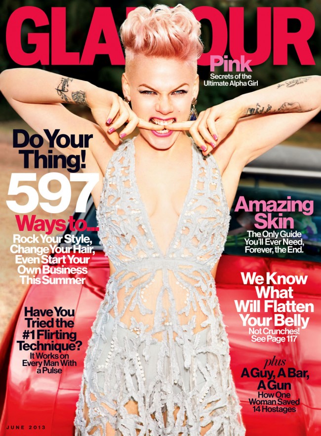 Обзор летних обложек глянцевых журналов 2013: Pink-by-Ellen-von-Unwerth-for-Glamour-US-June-2013-650x883