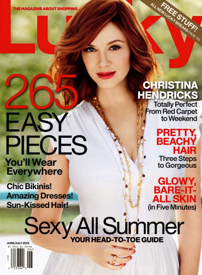 Обзор летних обложек глянцевых журналов 2013: christina-hendricks-lucky-us-magazine-01_Starbeat.ru-june-july-650x887